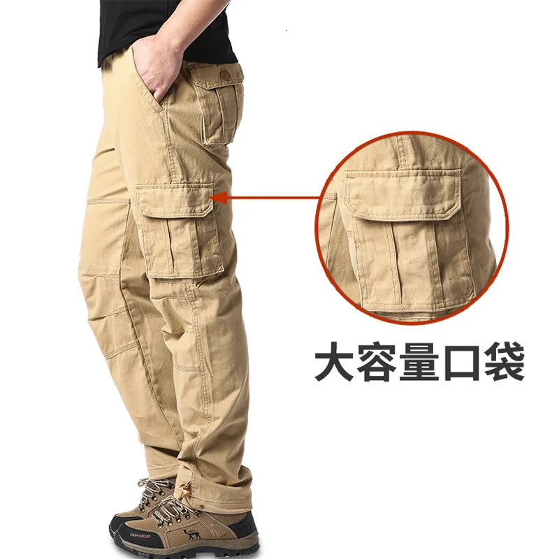 Mens Casual Sports Pants Elastic Waist Cargo Pants Mens Hiking Pants Jogger Cotton Trousers 250321
