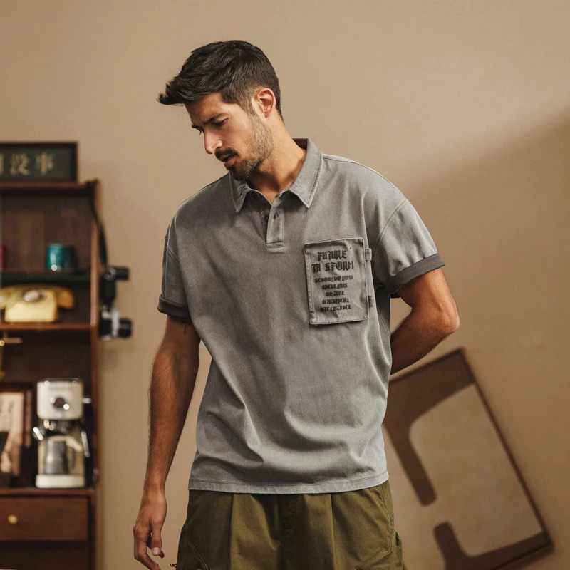 American mens workwear loose Tshirt summer breathable lapel polo fit suitable for fashionable and trendy casual tops 250326