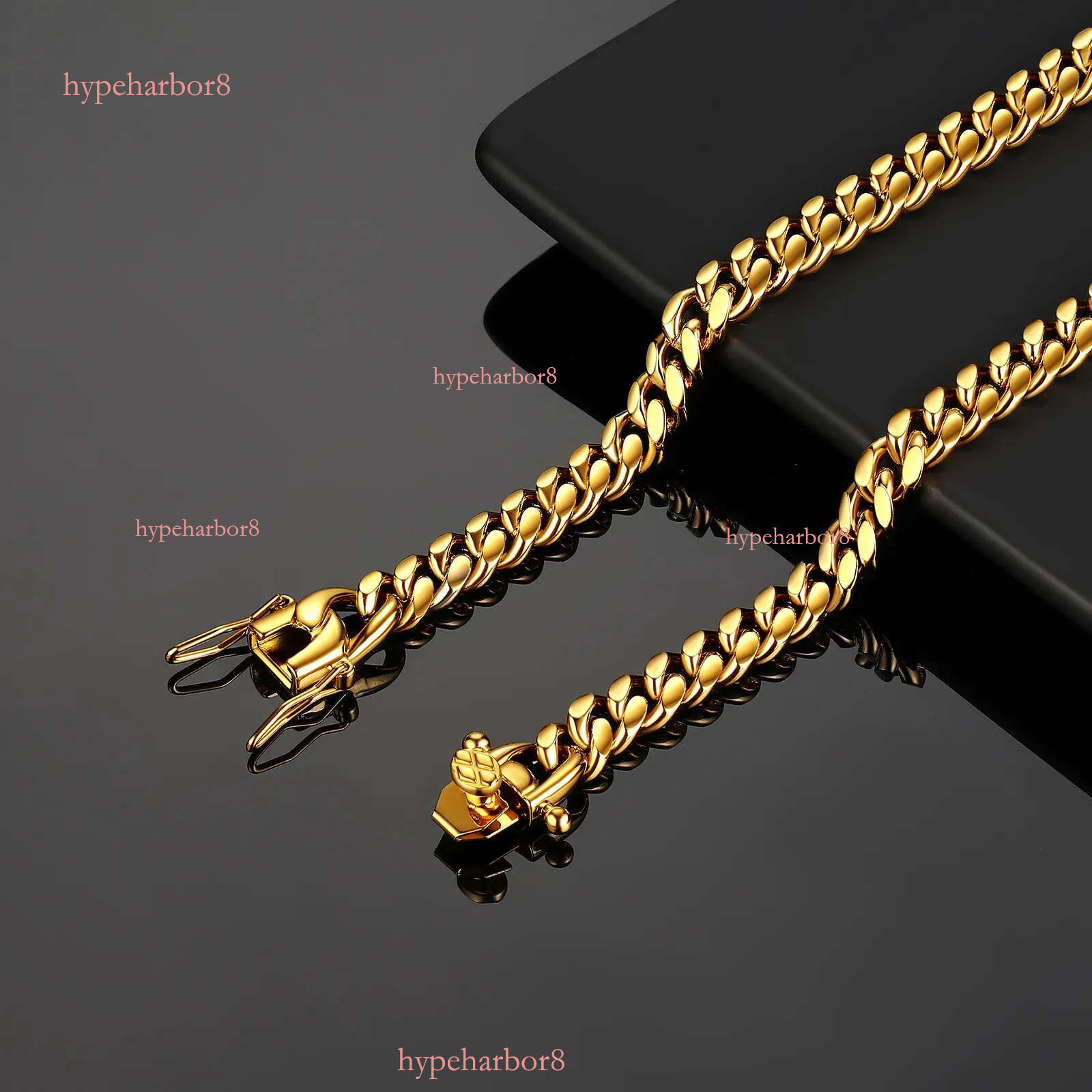6-22mm Hip Hop Stainless Steel Miami Cuban k Chain Bib Clasp Mens Real Gold Plated Jewelry