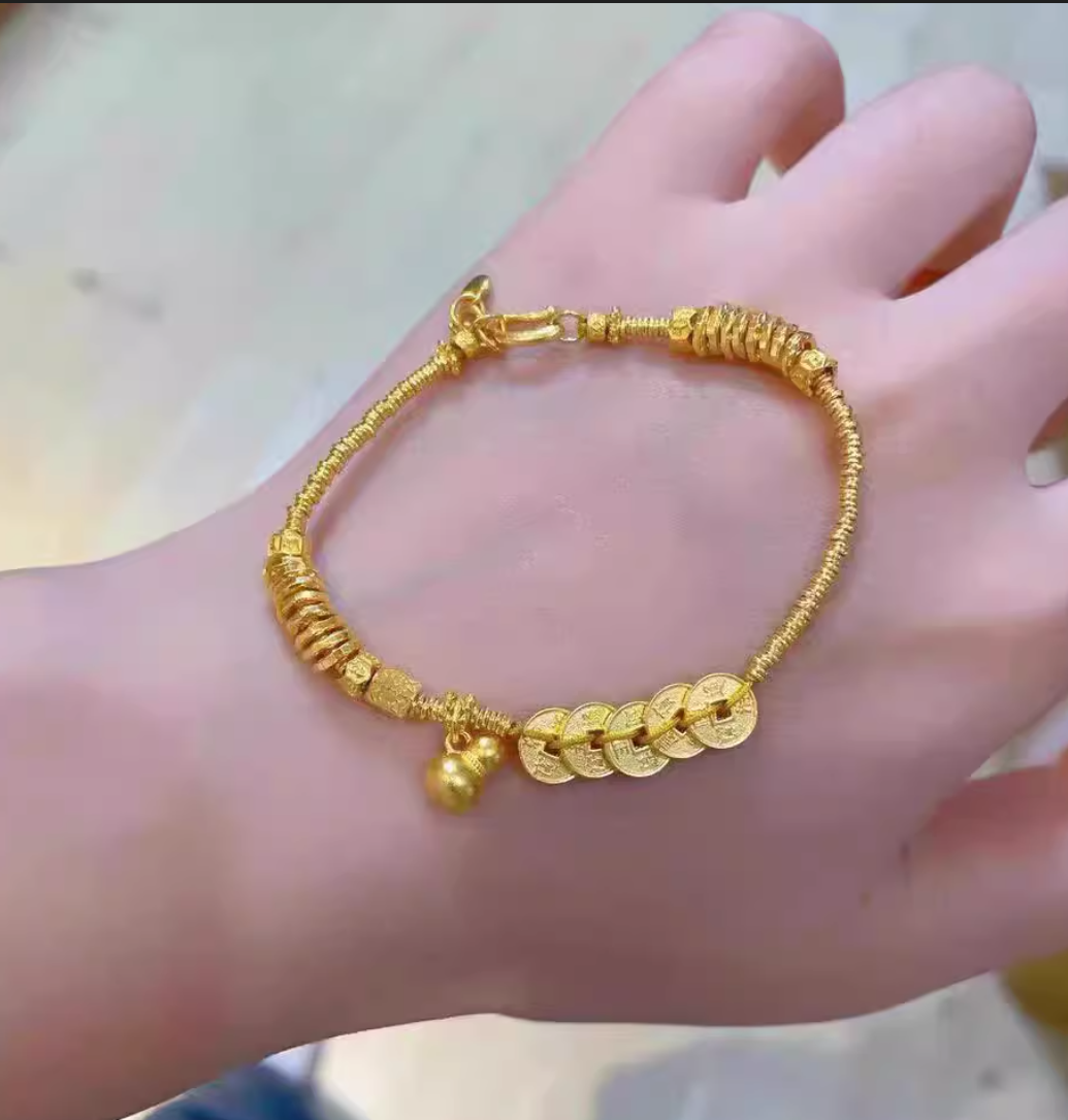 Sand gold five emperor money gourd women's light luxury exquisite new Chinese national style fortune coiling inviting wealth bracelet