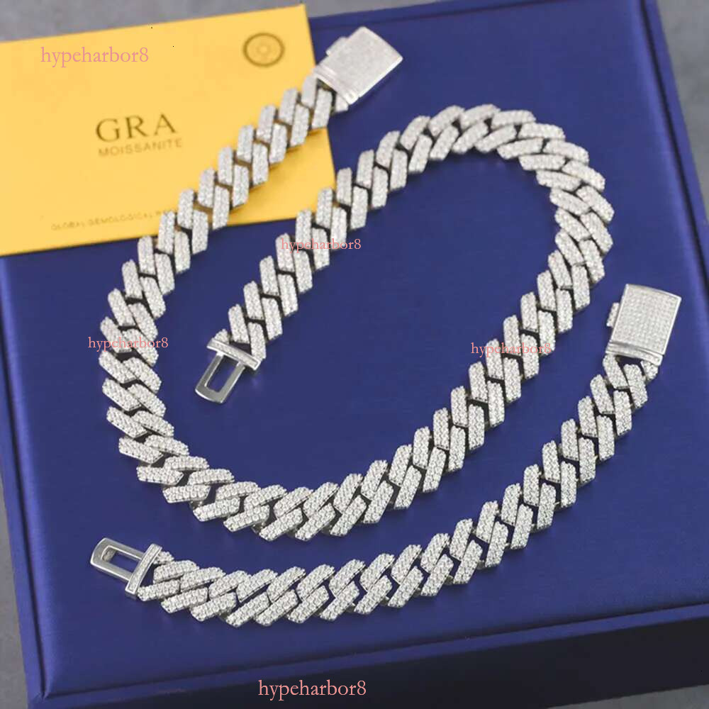 designer chain necklace hip hop jewelry 15mm wide 2rows k chains vvs moissanite white gold plated sterg sier cuban bracelets