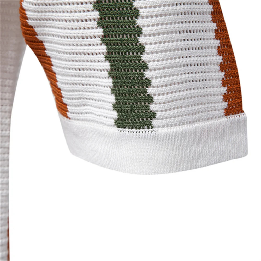 AIOPESON mens ribbed knit polo shirt breathable striped casual wear comfortable collar highquality 250326