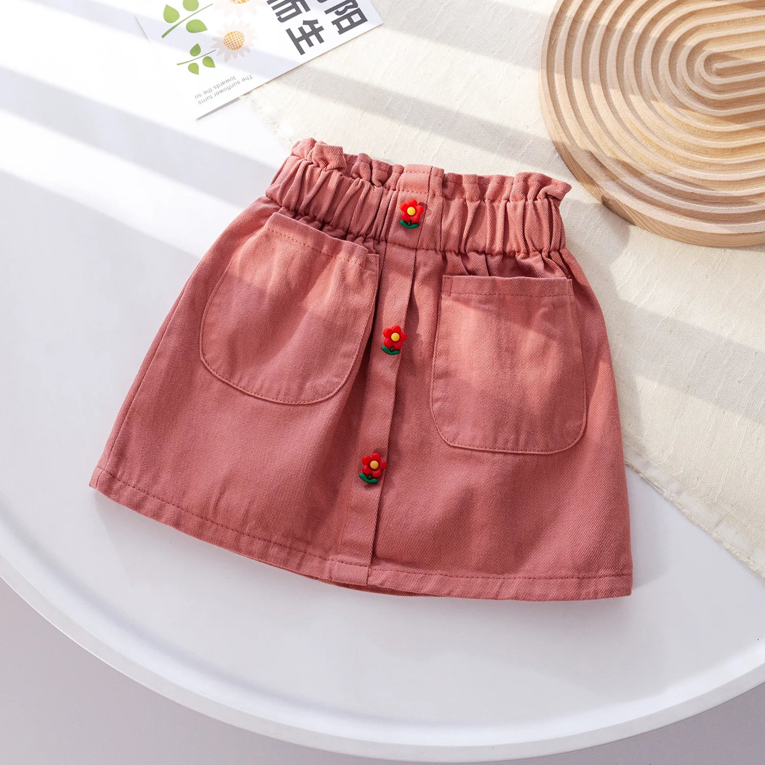 Autumn Girls A-Line Denim Skirt Spring Clothes Baby Flower Button Denim Skirt Summer All-Match ChildrenS Princess Short Skirt 250326
