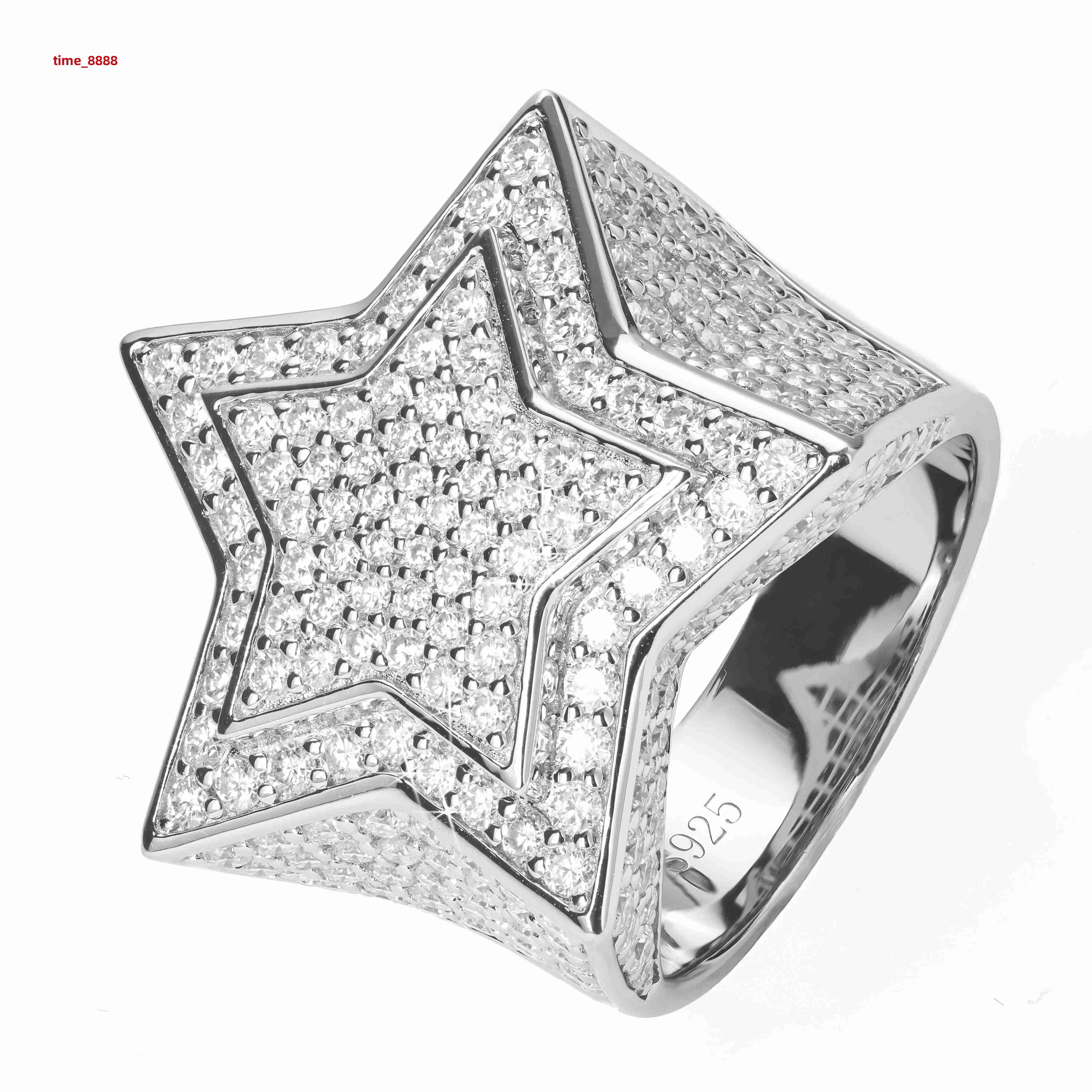 Hip Pop 5 Point Star VVS Moissanite Diamond Ring Hot Sale Iced Out Fashion Style Mens Ring Silver 925 Plated 18K Gold