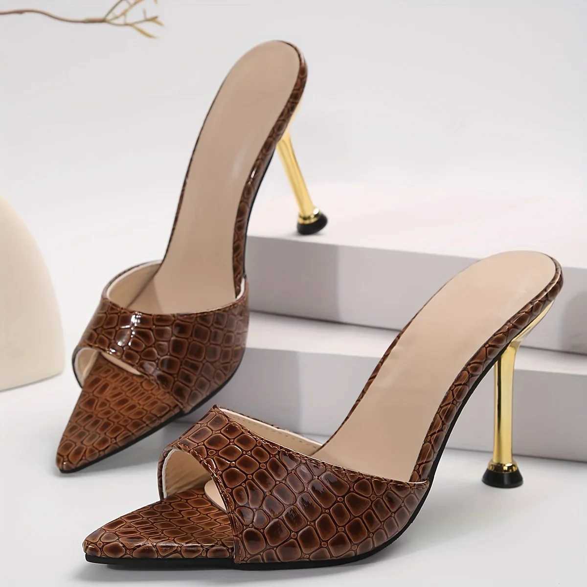 Glamorous odile textured high-heeled sandals - Fashionable slim high-heeled shoes with peeking toes used for pre Fi parties and banquetsXJ250326