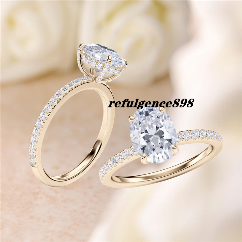 JY Jewelry Real Gold 2.5 Carat Oval Ice Cut Luxuery Hiden Halo Engagment Lab Grown Diamond IGI Certificate Ring For Women Wedding Band Ring