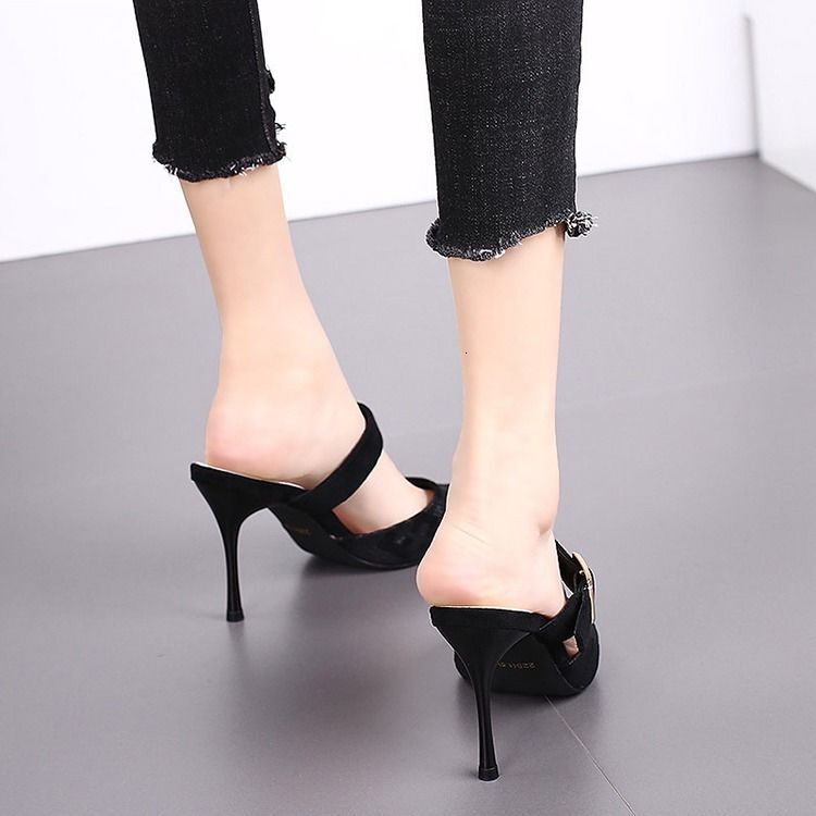 2025 Summer New Fashion Internet Celebrity OL Pointed Outerwear Cool Dragging Slippers Versatile Baotou Thin Heels Half Dragged Women