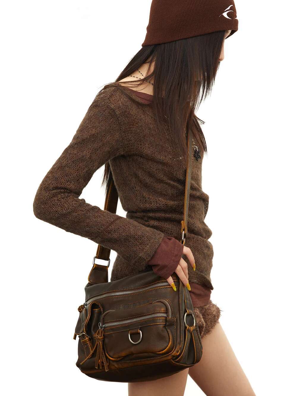 Annmouler Designer Women Shouler Large Capacity Crossbody Casual Soft Pu Leather Messenger Bag Multi-Pocket Purses