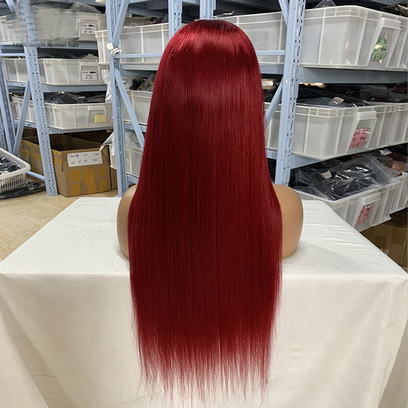 Brazilian 100% Human Hair 99j Bright 13X4 Lace Front Wig 10-34inch 150% 180% Density Silky Straight Free Part