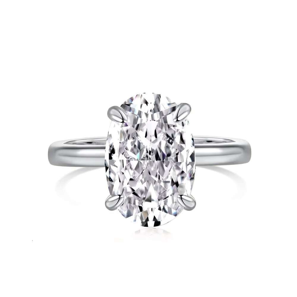 High Quality Wholesale 8x12mm Iced Cut 5A Zircon Jewelry Women 925 Silver Inlay Oval Cut Diamond Engagement Wedding Ring