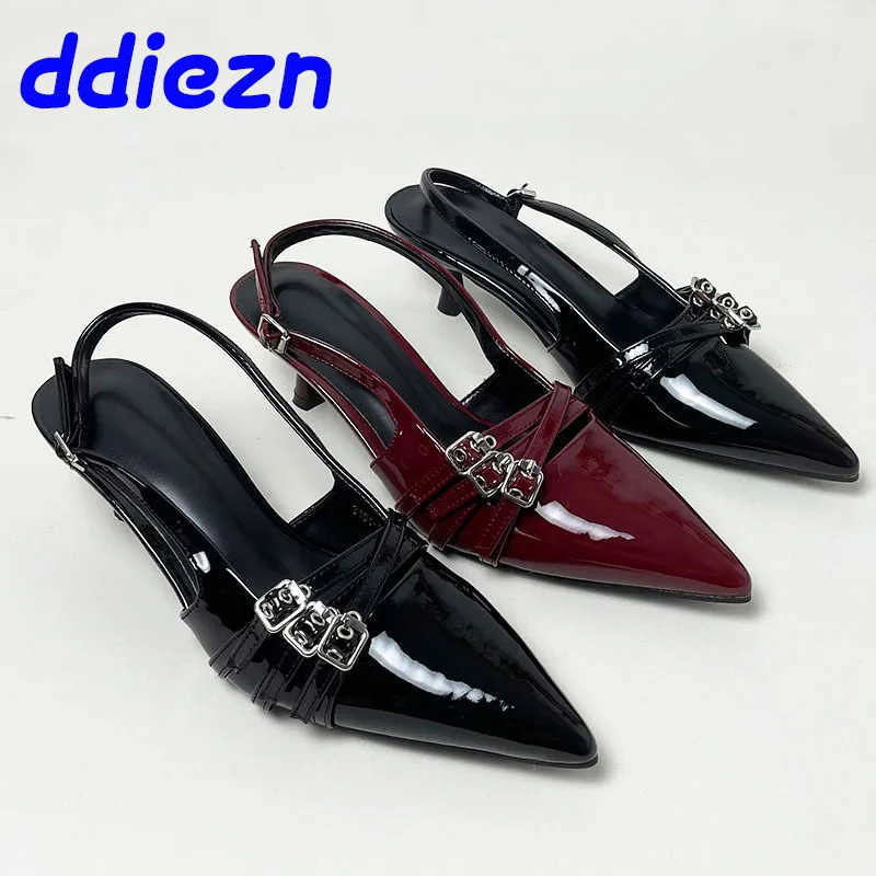 Sandals Ladies High H Spring Slides Shoes Fashion Wen Thin H Shoes Buckle Strap Career Shallow Fem Pumps Footwear Z250326