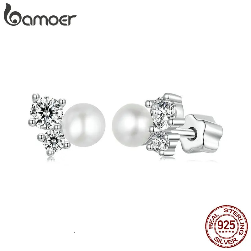 White Gold Plated Stud Earrings Stud Screw Back 925 Sterling Silver Pearl Hypoallergenic Earrings for Women 250318