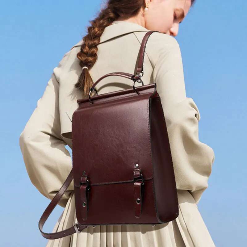 Genuine Leather Women Backpack Vintage College Style Student Back To School Cowhide Women's Bag Girl's Computer Backpacks