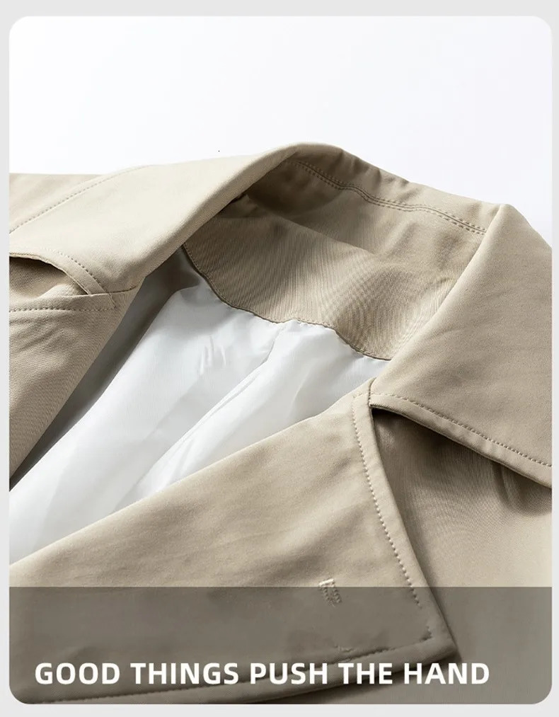 mens double breasted trench coat medium length and loose fit suitable for windproof and windproof spring/autumn casual office fashion jacket 250324