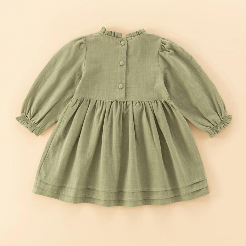 Baby girl dress toddler cotton linen girls dress child clothing comfy soft long sleeve pullover dress 250326