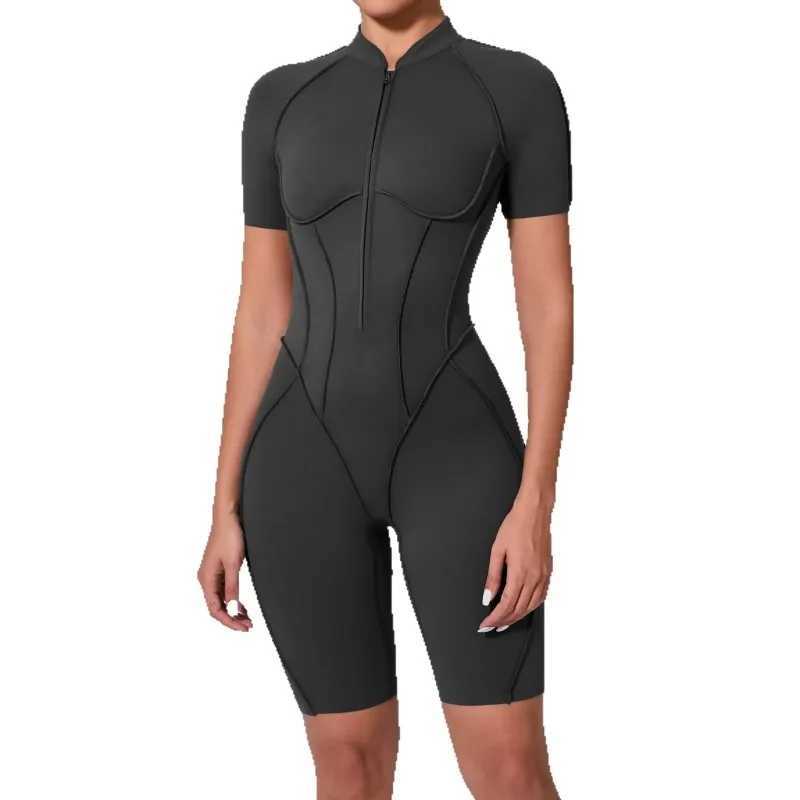 Seamless yoga jumpsuit sports and fitness zipper hip lift short sleep open back dance training suit womens fitness suit W250326