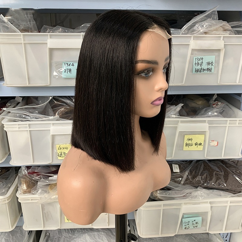 12A Human Hair 2*6 Closure Kim Bob Straight Wig 200%Density