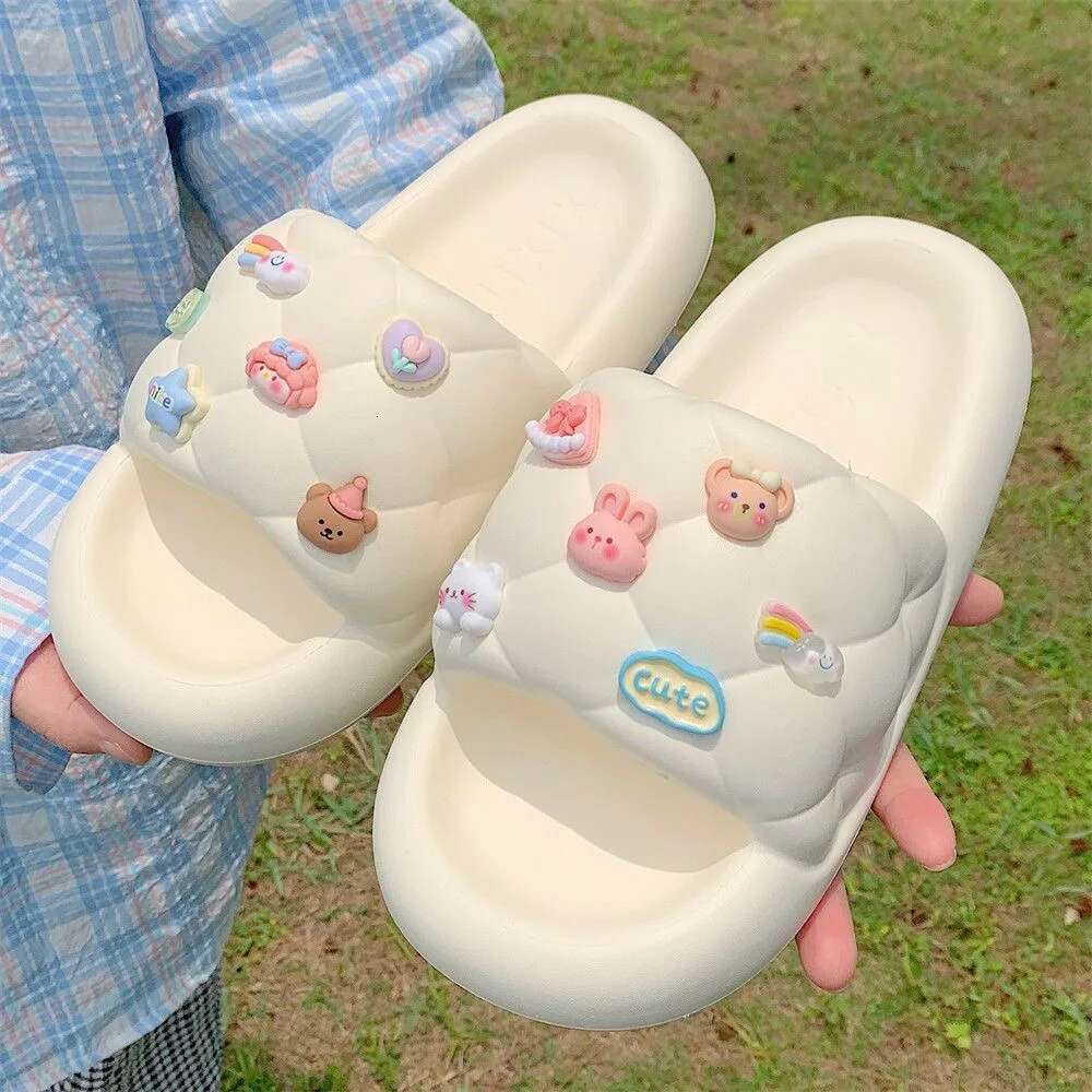 2025 Summer New Cute Animal Decoration Thick Bottom Single Strap Women's Designer Fashion Slippers Slide Bathroom Outdoor Beach Indoor Sandals Su