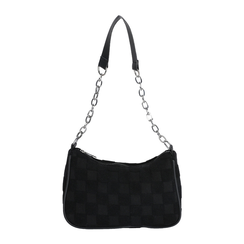Free shipping Korean fashion canvas plush plaid women's chain shoulder bag