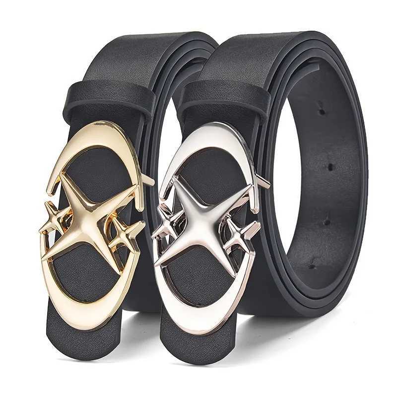 Mens Belt Punk Star Buckle Belt Design Cross Metal Retro Gothic Mens Y2K Belt Pu Leather Belt Pants Jeans Neutral Belt W250326