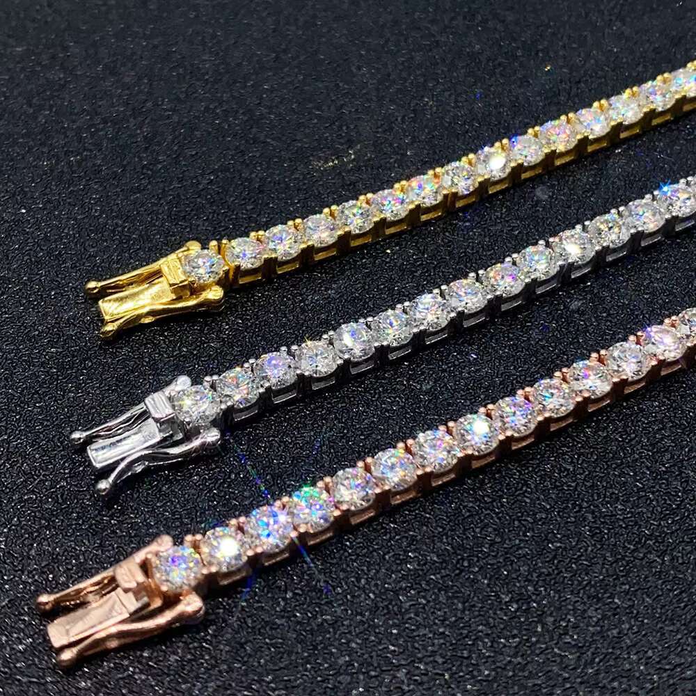 Moissanite 4mm Chain Link Necklaces Chain Hip Hop Jewelry 4mm Moissanite S925 Silver Tennis Chain Necklaces for Men Women