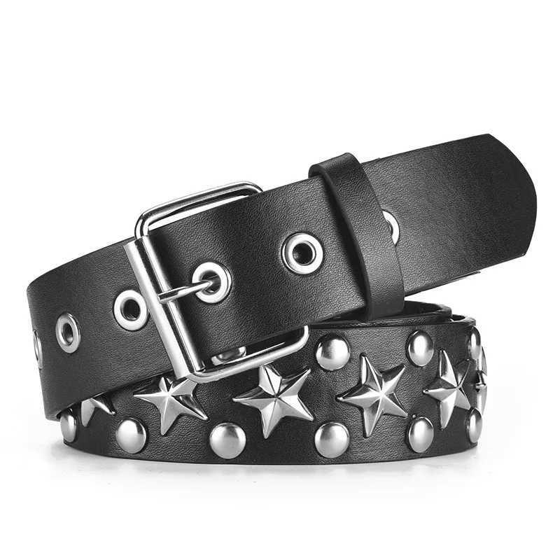 MYMC Mens and Womens Punk Belt Star Embossed Luxury Rivet Belt Casual Retro Fashion Cool Fabric Accessories W250326