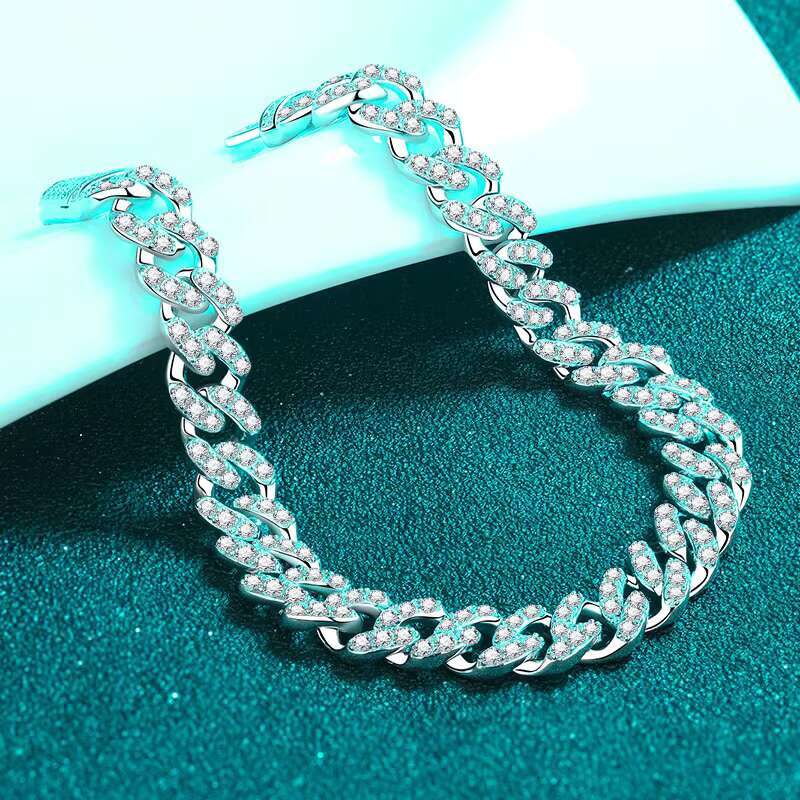 Custom S925 Sterling Silver 15.5-20mm Cuban Link Chain Full Moissanite Iced out Fine Jewelry Bracelet for Women and Men