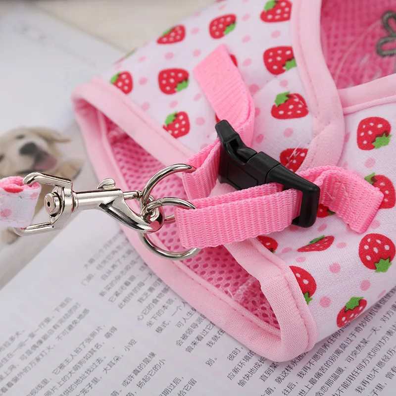 Cotton pet dog harness vest harness sweet strawberry breathable cat harness kitten safety soft control collar new pet supplies X250326