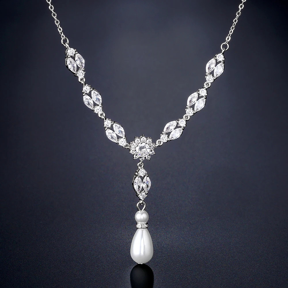 ZAKOL Pearl Bridal Jewelry Sets for Women Fashion Cubic Zirconia Earrings Necklace Set Bridal Wedding Accessories SP3367 250318