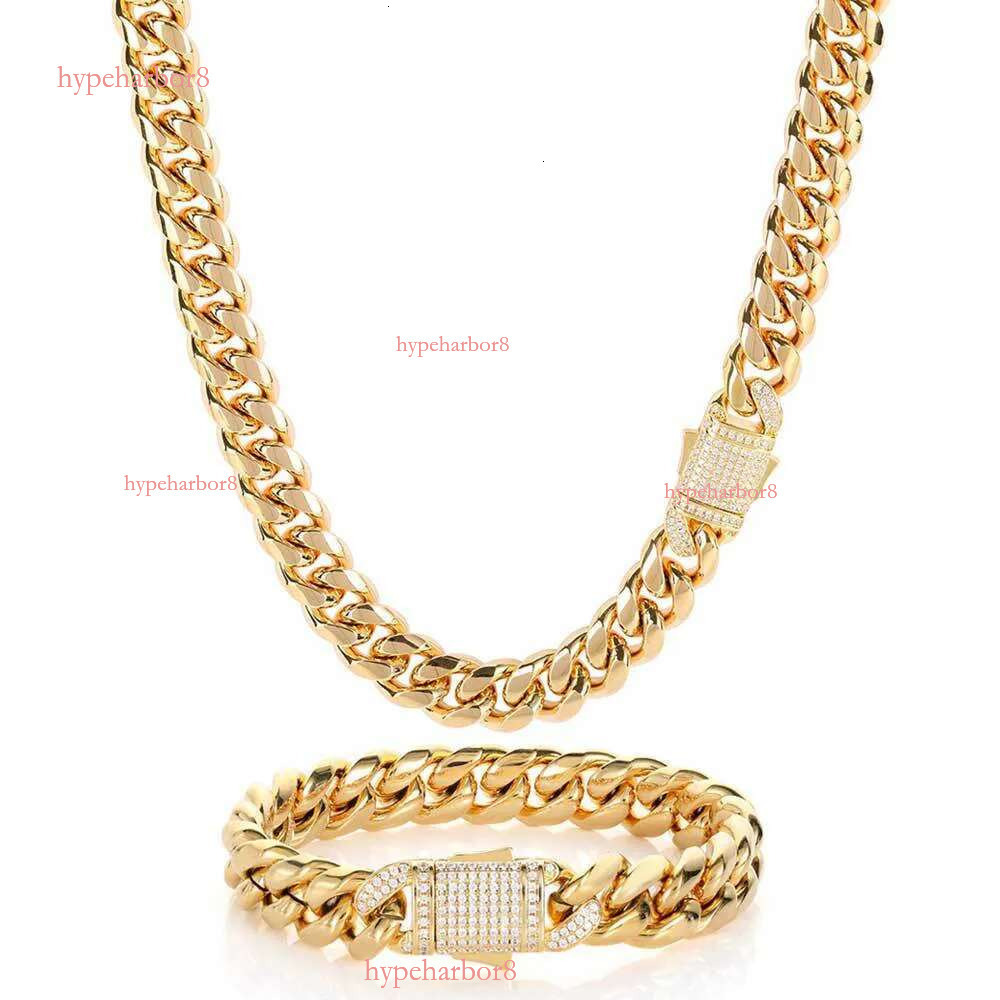 Pendant Neklaes pieesets 2 Hip Hop Miami Titanium Steel Mens Neklae Braelet Set with Ziron Spring Bukle Cuban k Gold Chain Popular Jewelry hains