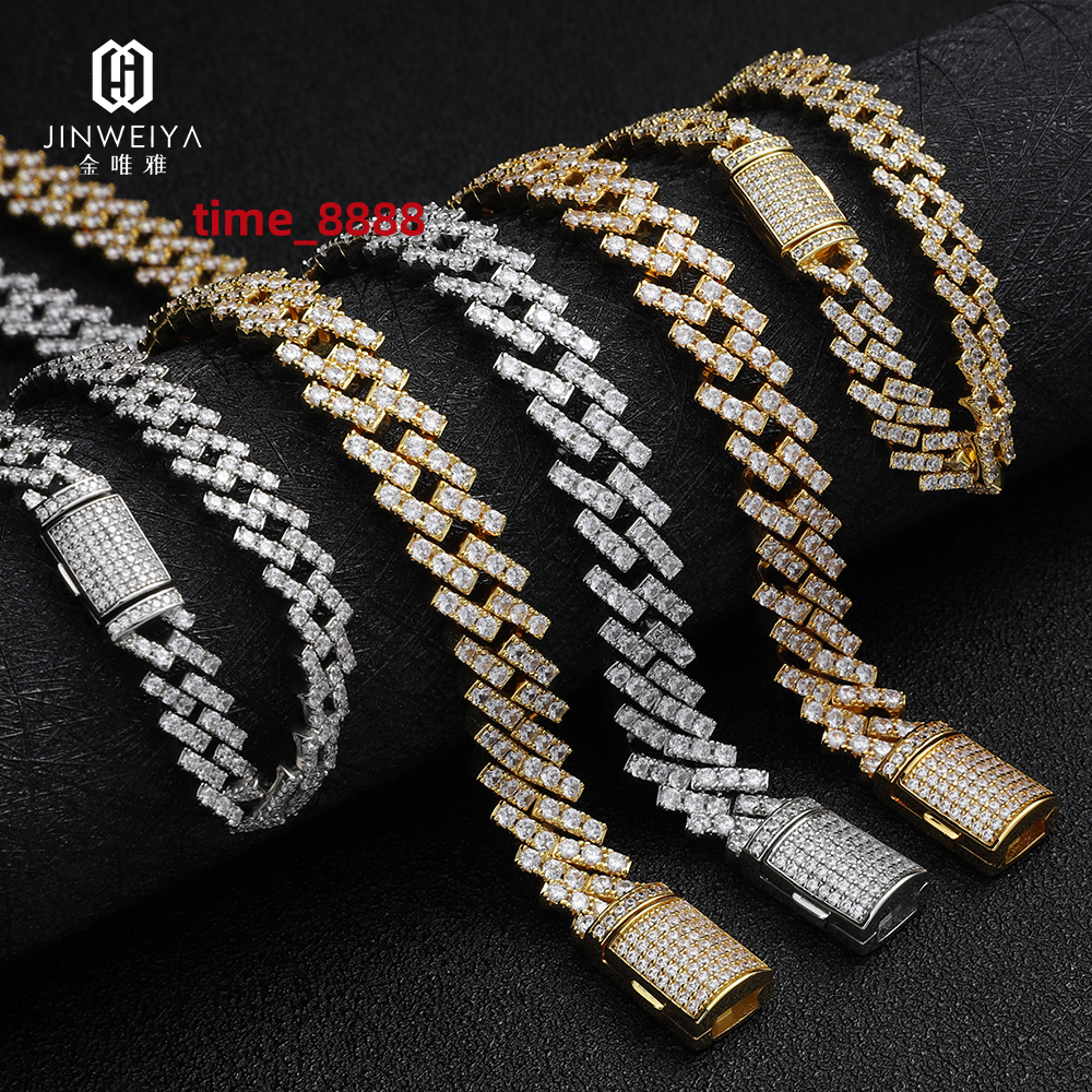 Rose Gold Plated 10mm Premium Iced Out Moissanite Necklace High Quality Hiphop Jewelry with Sterling Silver Cuban Link Chain