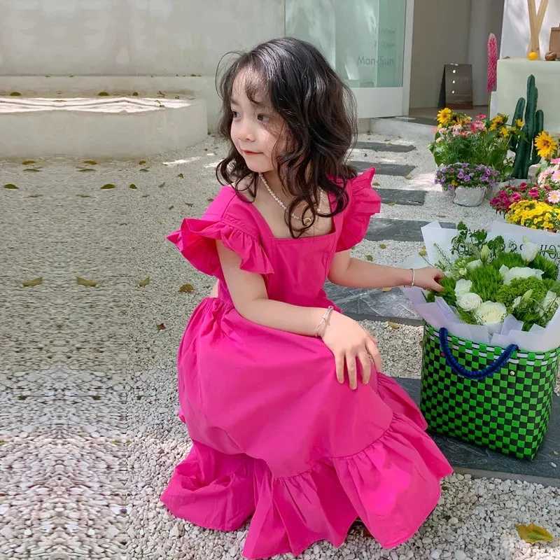 Dress Girl 2024 Summer New Style 2-7 Year Old Korean Version Hollow Back Fashion Casual Par Dress Childrens Clothing W250326