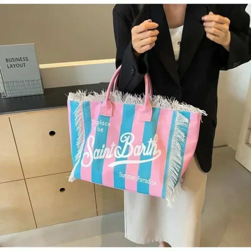 Basic Style Tassel Canvas Womens Shoulder Bags Interior Pocket Fashion Large Capacity Pattern High Quality Handbags 250321