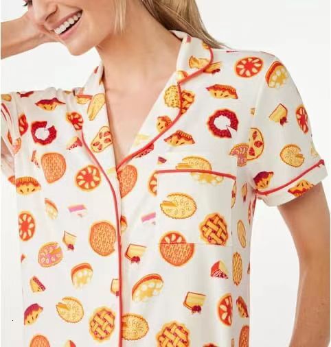 Spring and summer short sleeved casual printed cardigan women's thin home clothing