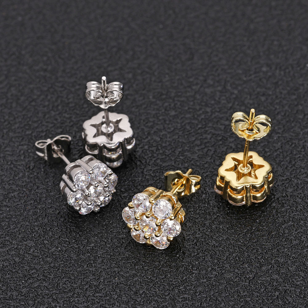 Classic Charm Flower Stud Earrings Bling Cubic Zircon Women Girl Jewelry Gift