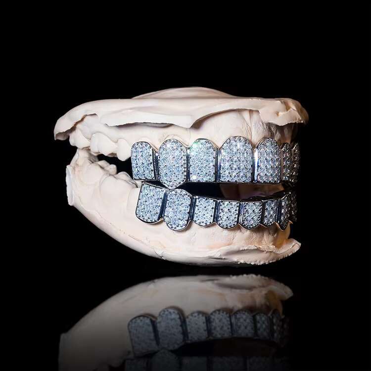 Yu Ying Custom Gold Braces Silver Color S925 with Iced Out Bling Moissanite Braces for Teeth Set