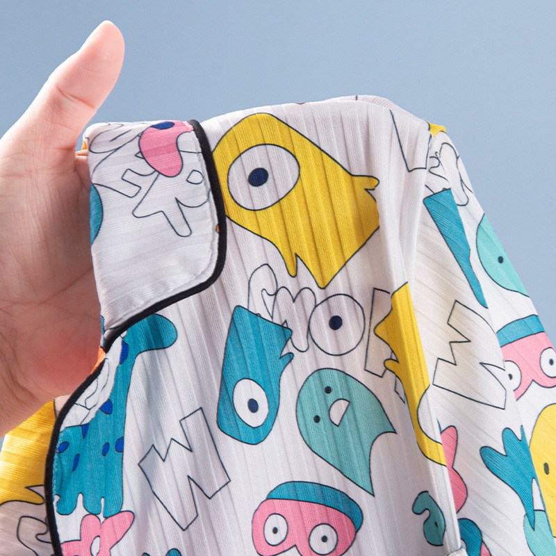 Pajama Set Ice Silk Summer Thin Boys' Home Cartoon Breathable Girls' Pajamas Children's Clothing