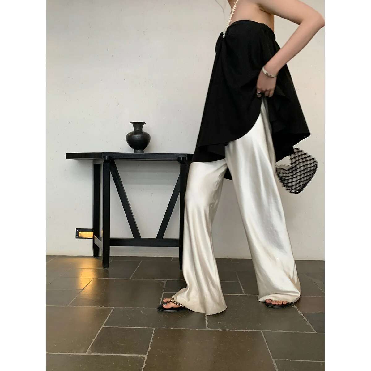 Satin Wide Leg Long Or Casual Pants Women's Summer