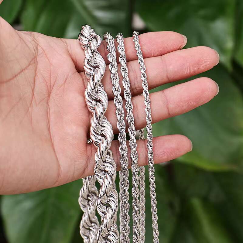 Wholesale Fine Real 925 Sterling Silver 3mm 4mm 5mm 12mm Chunky Hip Hop Jewelry Italy Twist Rope Chain Necklace Men Women