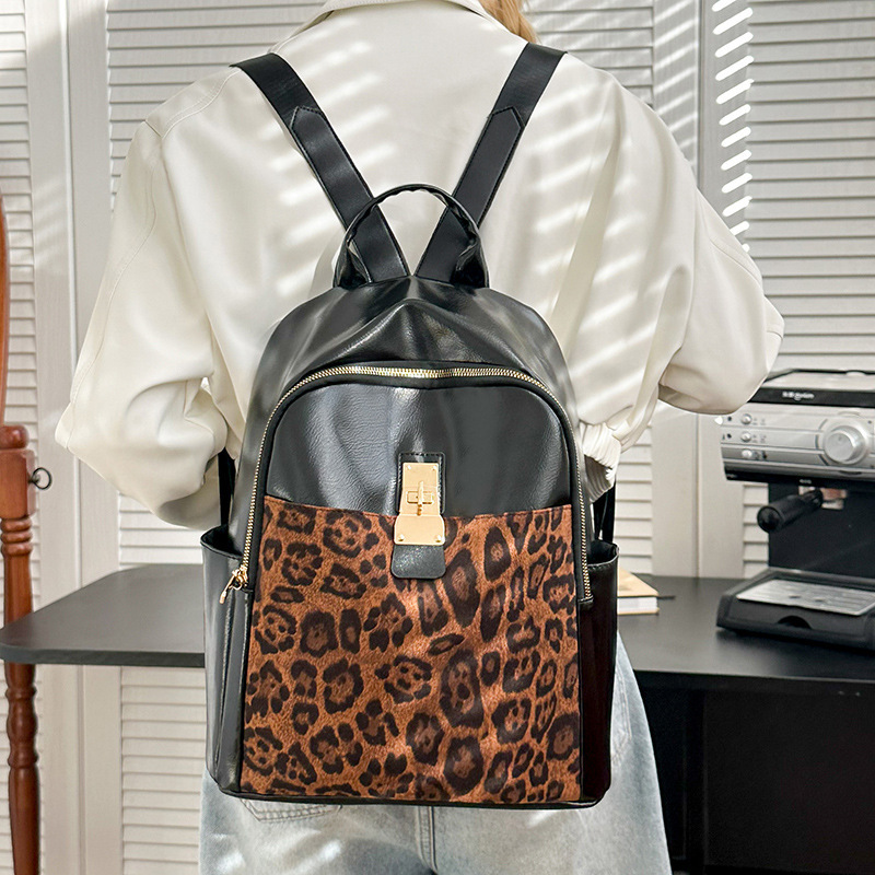 2024 New Personalized Leopard Print Bag Niche Casual Trend With Multi-Functional Women's Backpack