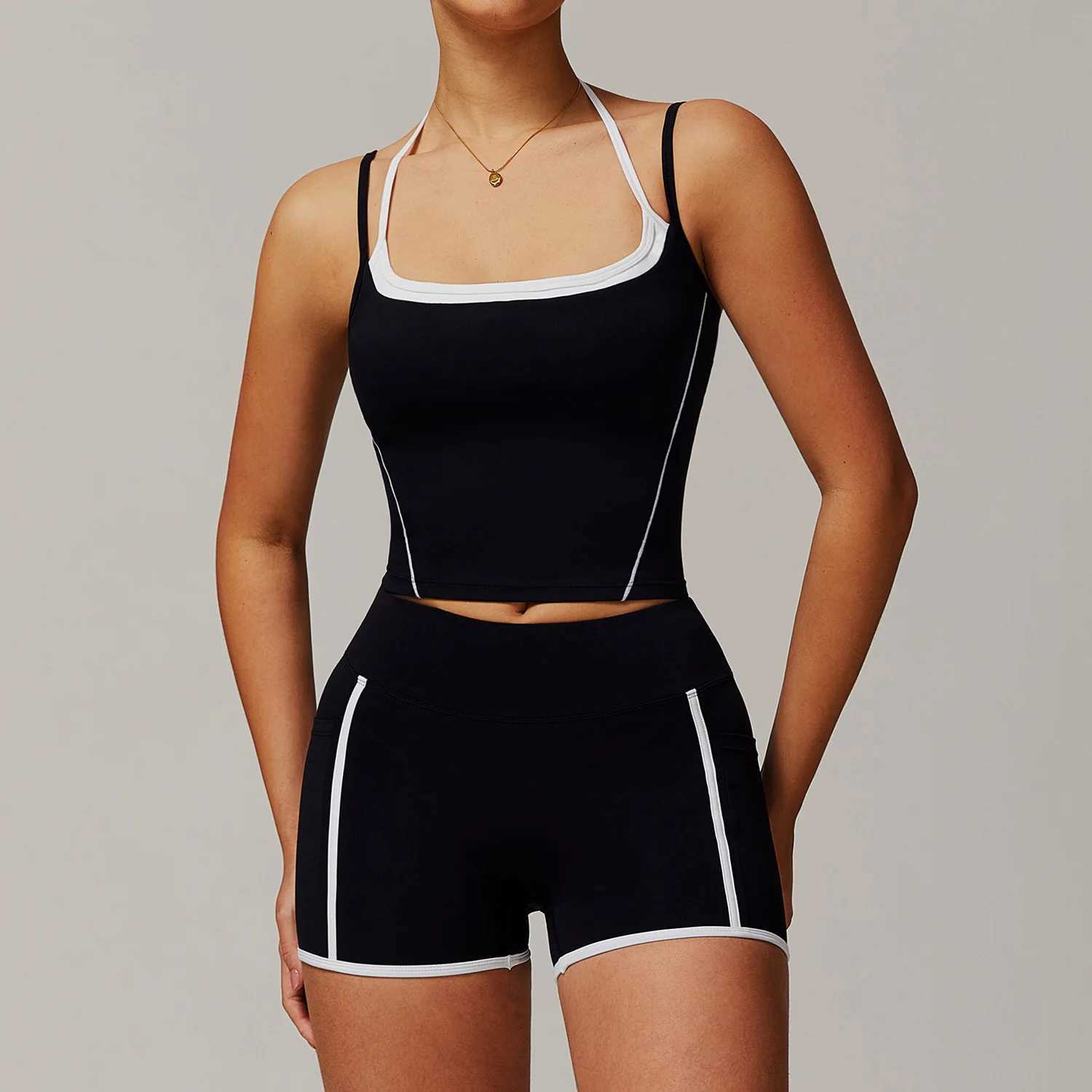 2-piece womens track and field clothing training yoga set sportswear womens gym clothing high waisted tight fitting fitness bra sportswear W250326