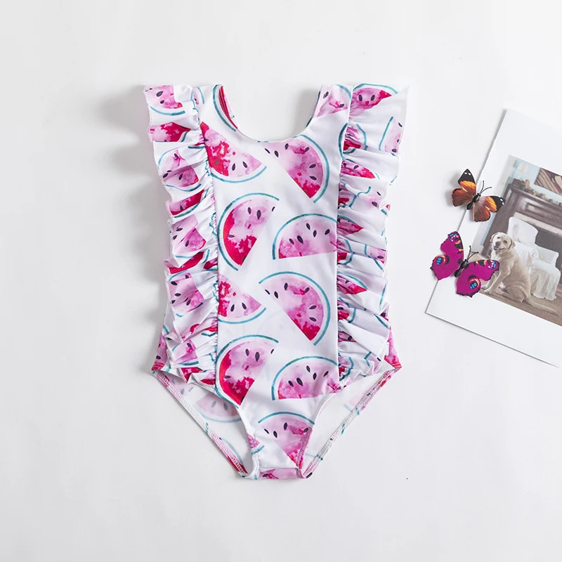 One Piece Girl Swimsuits 1 2 3 4 5 Year Baby Printed Swimwear Summer Beach Bathing Bikini Clothes Kids Bow Seaside Swimming Wear 250326