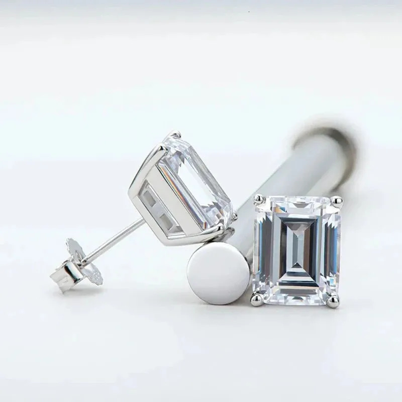 ALIZERO 2ct D VVS1 Emerald Cut Earrings For Women Fine Jewelry 925 Sterling Silver 18K White Gold Plated Stud Earring 250318