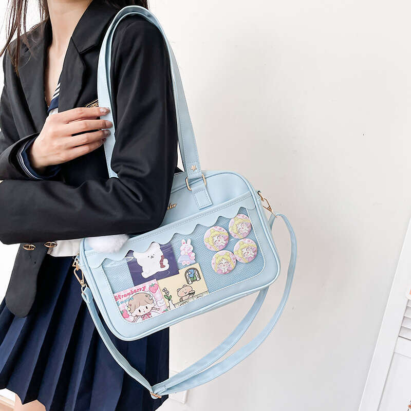 Baby Korean version pain transparent bajiang pu soft girl student shoulder small square anime messenger bag