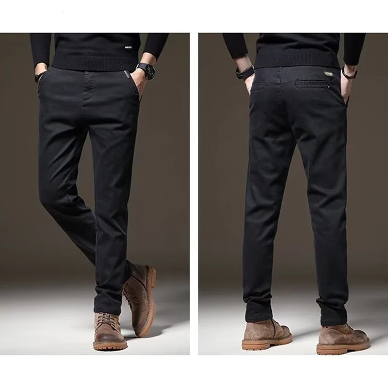 Autumn and Winter Mens Elastic Straight Leg Thick Pants Basic Street Clothing N Casual Daily High Waist 250326