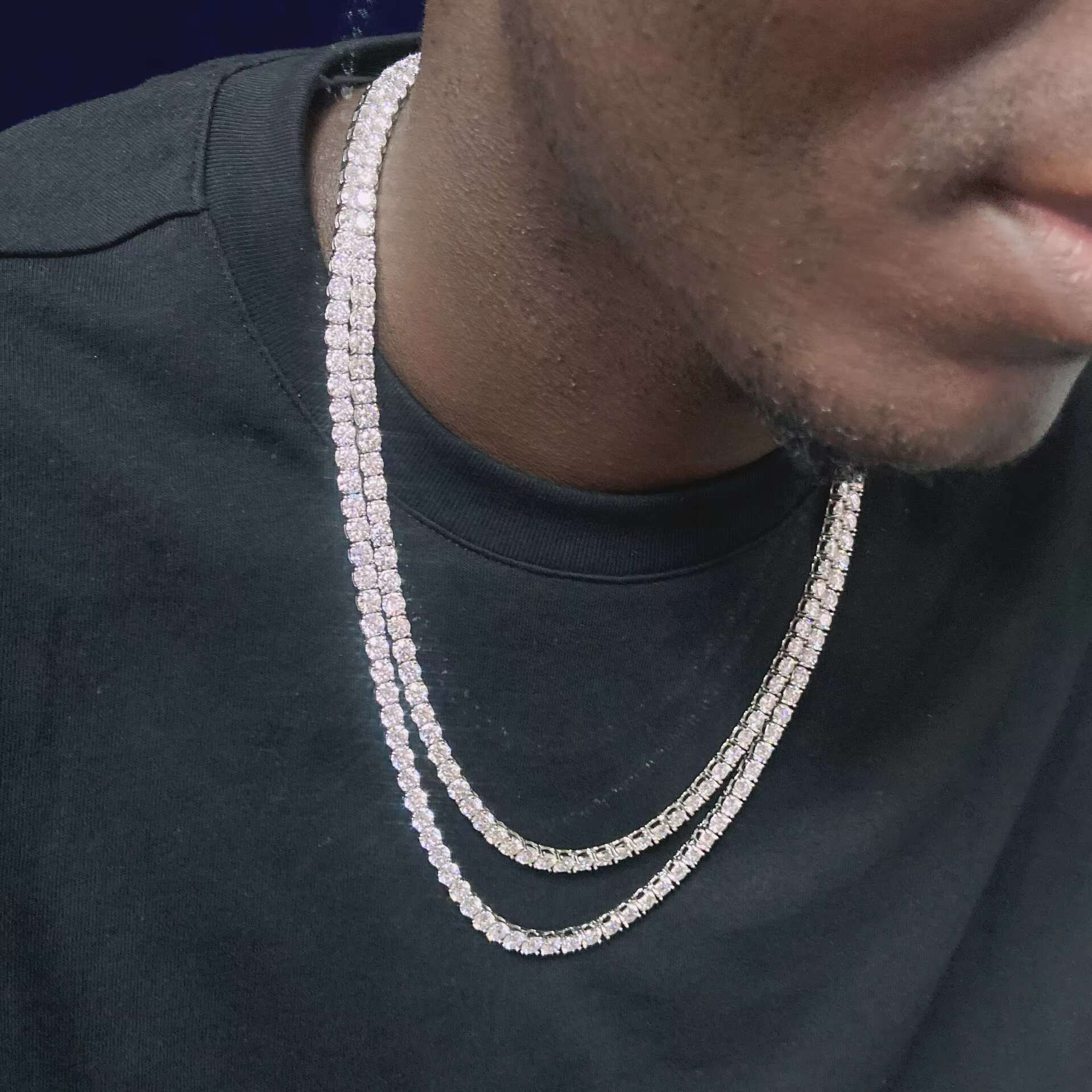FineJewelry Necklaces 925 Sterling Silver Moissanite Tennis Chain 3 4 5mm Stone Custom with 14K Gold Plated for Men Women