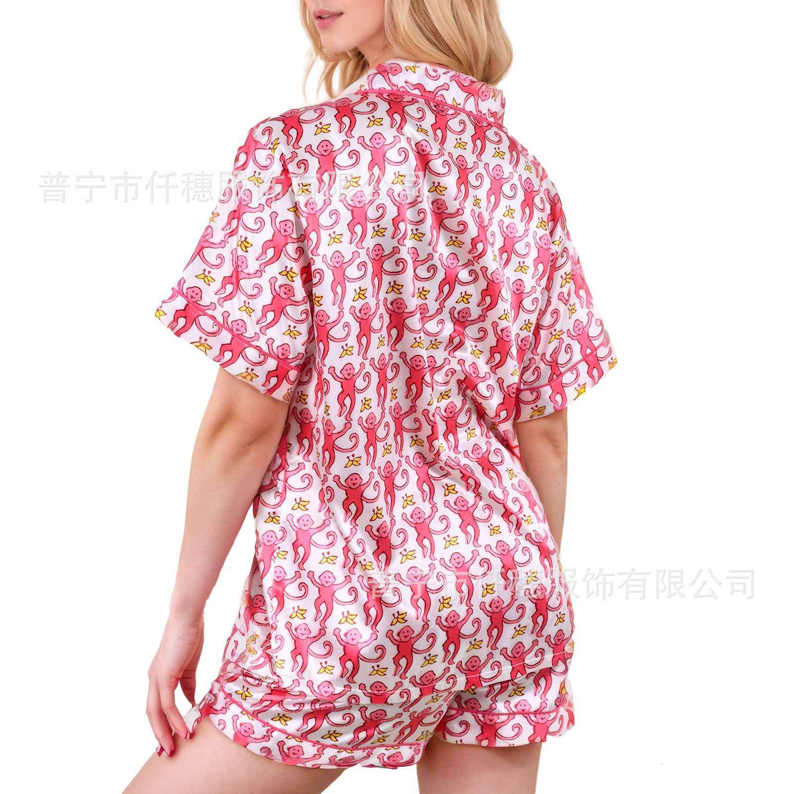 Summer Monkey South Korean Silk Print Set, Women's Pajamas, Large Size Home and Parent Child Residential Clothing