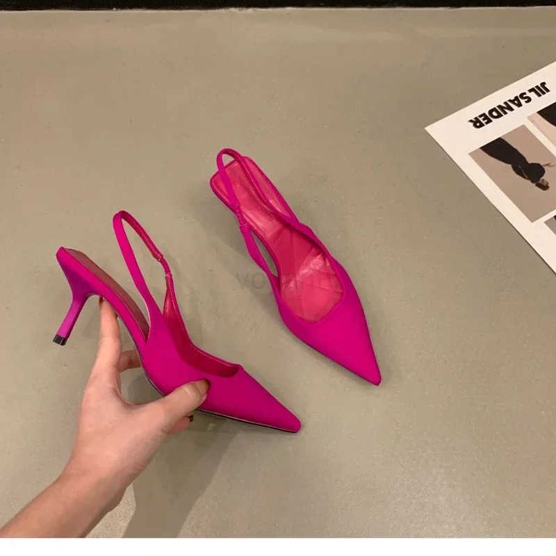 Wen Summer Shoes 2025 New Fashion Pointed Toe Stiletto Medium Heel High H Wen Back Emp Toe Sandals Green Wens Shoes Z250326
