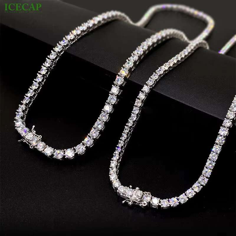 3mm 4mm 5mm Iced Out Vvs Moissanite Tennis Chain Necklace 925 Sterling Silver Hip Hop Moissanite Jewelry
