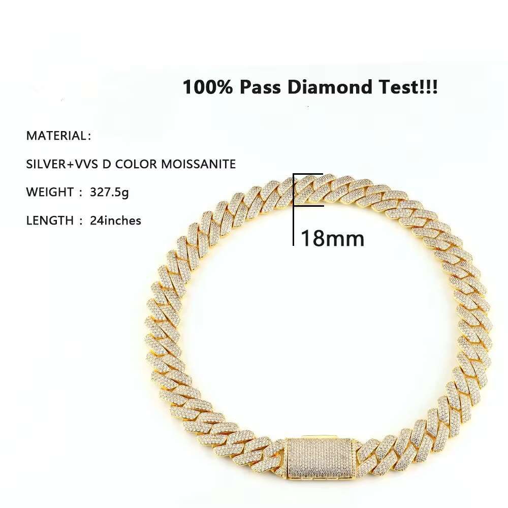 16MM Moissanite Cuban Chain 925 Sterling Silver Moissanite Cuban Link Chain Punk Cuban Chain Hip Hop Silver Necklace Bracelets